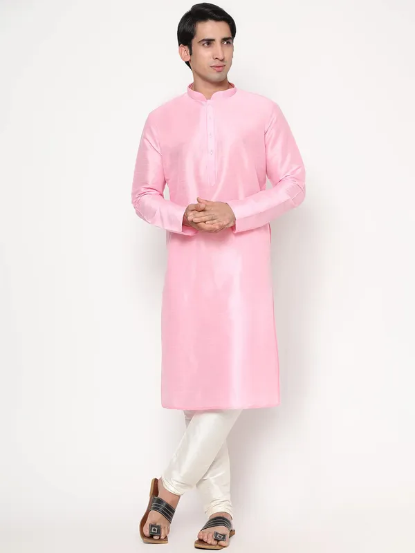 Pink_Dupion_Silk_Premium_&_Elegant_Regular_Kurta_&_Pajama_Set_For_Men