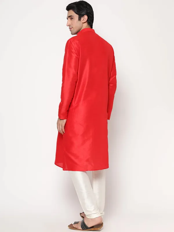 Red_Dupion_Silk_Premium_&_Elegant_Regular_Kurta_&_Pajama_Set_For_Men
