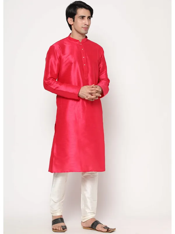Rose_Madder_Dupion_Silk_Premium_&_Elegant_Regular_Kurta_&_Pajama_Set_For_Men