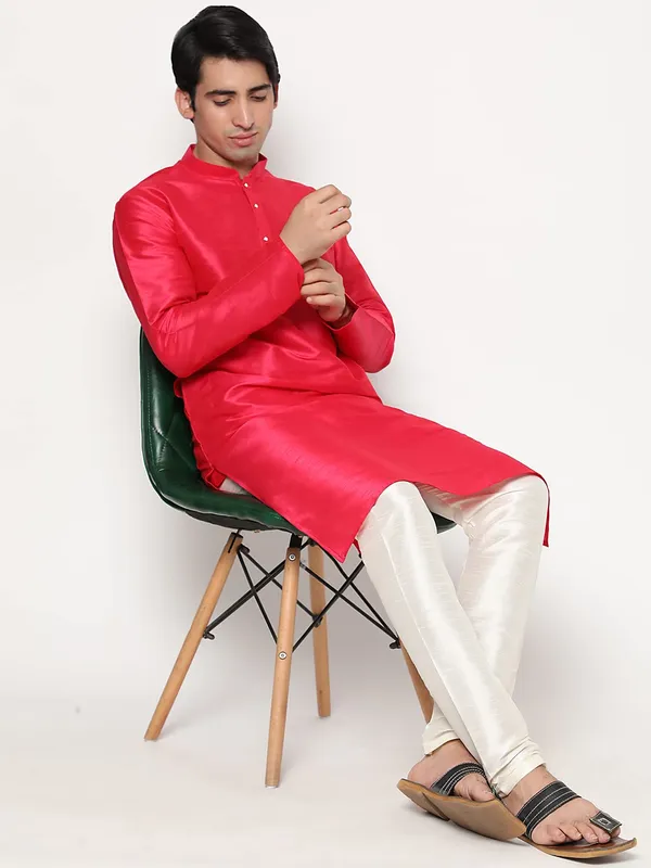 Rose_Madder_Dupion_Silk_Premium_&_Elegant_Regular_Kurta_&_Pajama_Set_For_Men