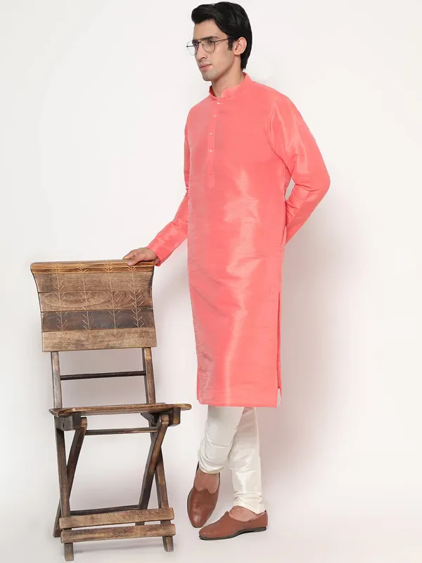 Rose_Pink_Dupion_Silk_Premium_&_Elegant_Regular_Kurta_&_Pajama_Set_For_Men