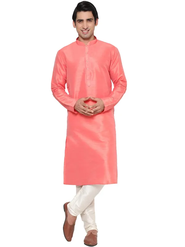 Rose_Pink_Dupion_Silk_Premium_&_Elegant_Regular_Kurta_&_Pajama_Set_For_Men