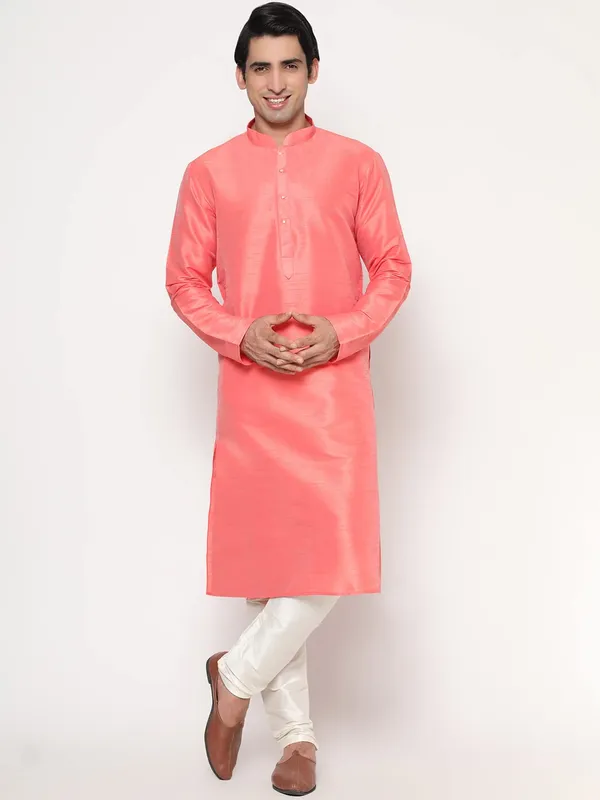 Rose_Pink_Dupion_Silk_Premium_&_Elegant_Regular_Kurta_&_Pajama_Set_For_Men
