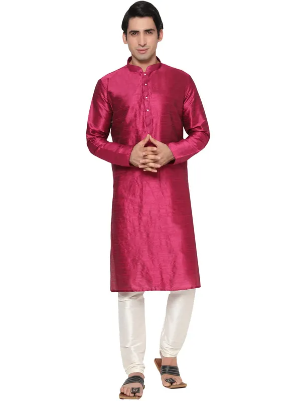 Magenta_Dupion_Silk_Premium_&_Elegant_Regular_Kurta_&_Pajama_Set_For_Men