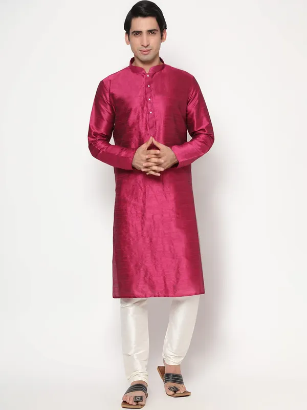 Magenta_Dupion_Silk_Premium_&_Elegant_Regular_Kurta_&_Pajama_Set_For_Men