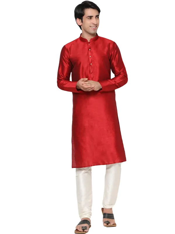 Maroon_Dupion_Silk_Premium_&_Elegant_Regular_Kurta_&_Pajama_Set_For_Men