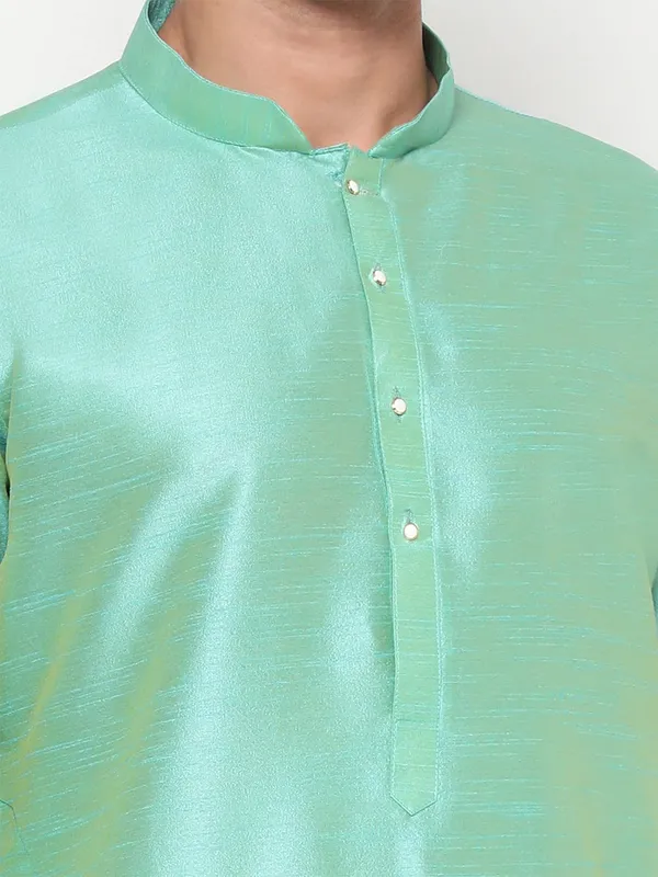 Sea_Green_Dupion_Silk_Premium_&_Elegant_Regular_Kurta_&_Pajama_Set_For_Men