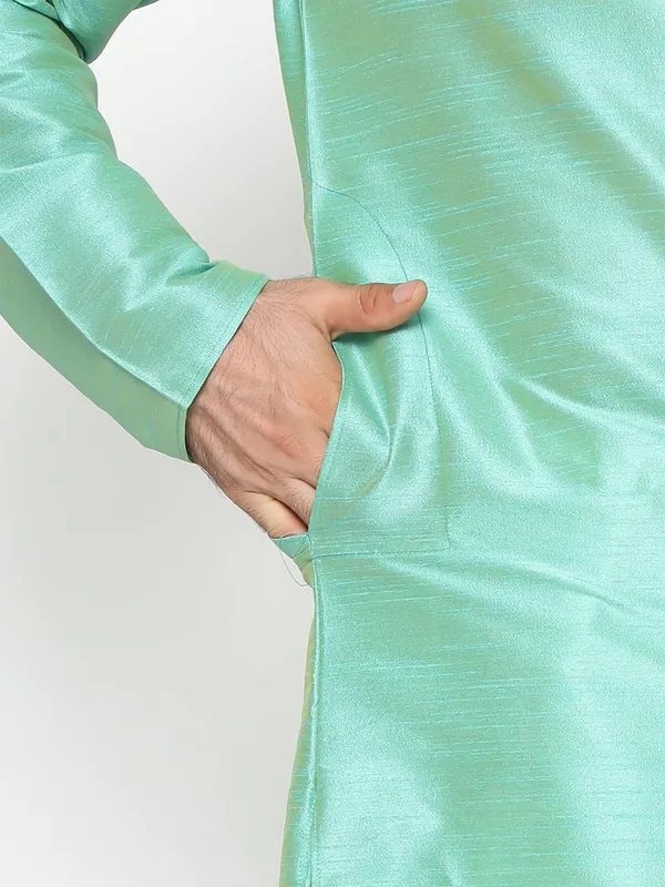 Sea_Green_Dupion_Silk_Premium_&_Elegant_Regular_Kurta_&_Pajama_Set_For_Men