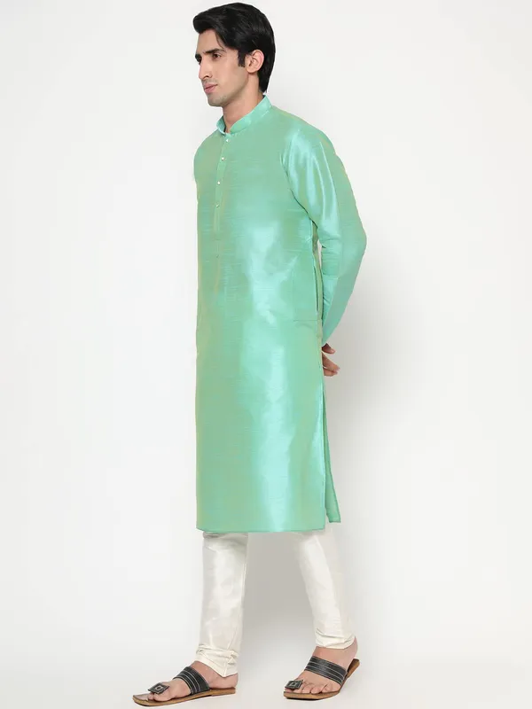 Sea_Green_Dupion_Silk_Premium_&_Elegant_Regular_Kurta_&_Pajama_Set_For_Men