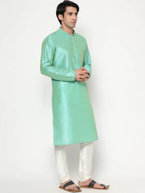 Sea_Green_Dupion_Silk_Premium_&_Elegant_Regular_Kurta_&_Pajama_Set_For_Men