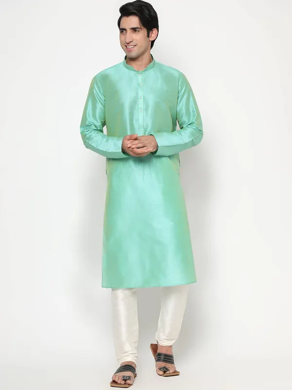 Sea_Green_Dupion_Silk_Premium_&_Elegant_Regular_Kurta_&_Pajama_Set_For_Men