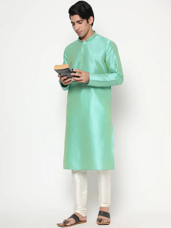 Sea_Green_Dupion_Silk_Premium_&_Elegant_Regular_Kurta_&_Pajama_Set_For_Men