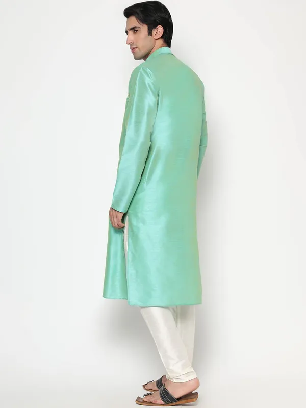 Sea_Green_Dupion_Silk_Premium_&_Elegant_Regular_Kurta_&_Pajama_Set_For_Men