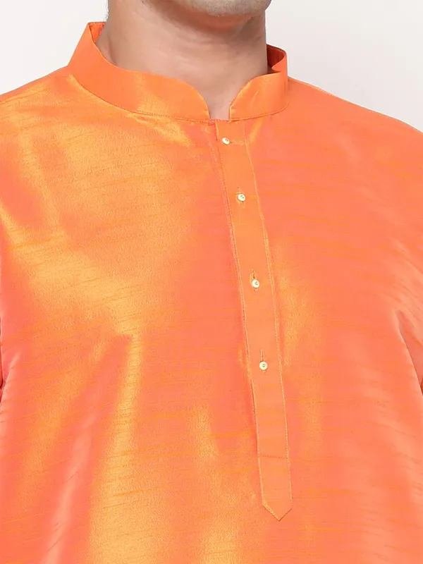 Light_Orange_Dupion_Silk_Premium_&_Elegant_Regular_Kurta_&_Pajama_Set_For_Men