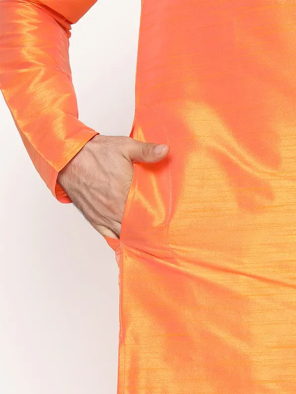 Light_Orange_Dupion_Silk_Premium_&_Elegant_Regular_Kurta_&_Pajama_Set_For_Men