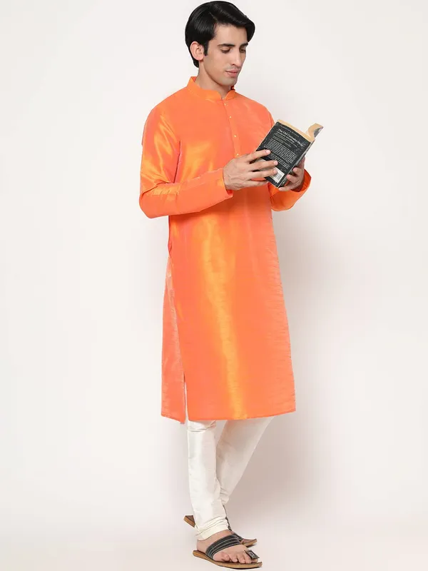 Light_Orange_Dupion_Silk_Premium_&_Elegant_Regular_Kurta_&_Pajama_Set_For_Men