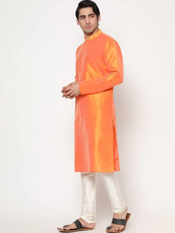 Light_Orange_Dupion_Silk_Premium_&_Elegant_Regular_Kurta_&_Pajama_Set_For_Men