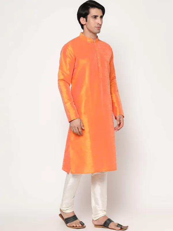 Light_Orange_Dupion_Silk_Premium_&_Elegant_Regular_Kurta_&_Pajama_Set_For_Men