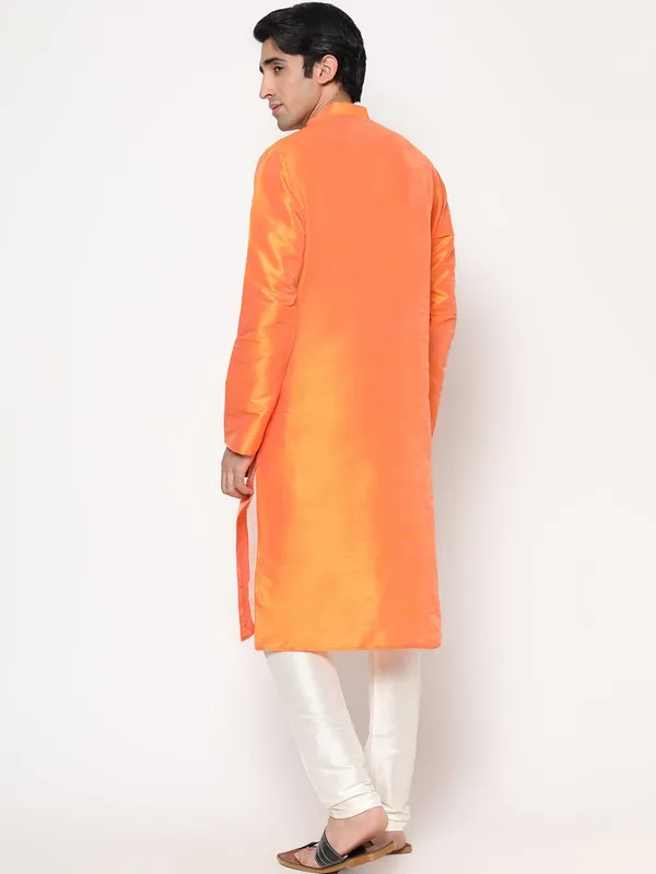 Light_Orange_Dupion_Silk_Premium_&_Elegant_Regular_Kurta_&_Pajama_Set_For_Men