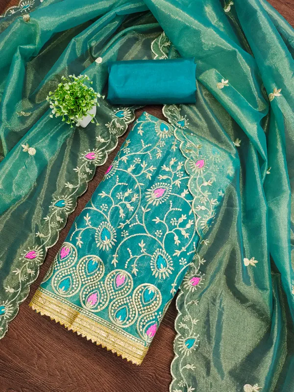 Sea_Green_Organza_Salwar_Suit_Dress_Material_With_Multicolor_Thread_Work_&_Embroidered_Dupatta_Unstitched