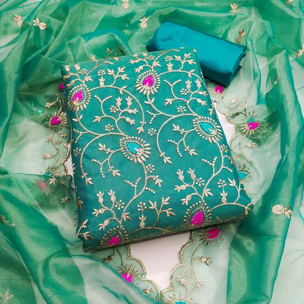 Sea_Green_Organza_Salwar_Suit_Dress_Material_With_Multicolor_Thread_Work_&_Embroidered_Dupatta_Unstitched