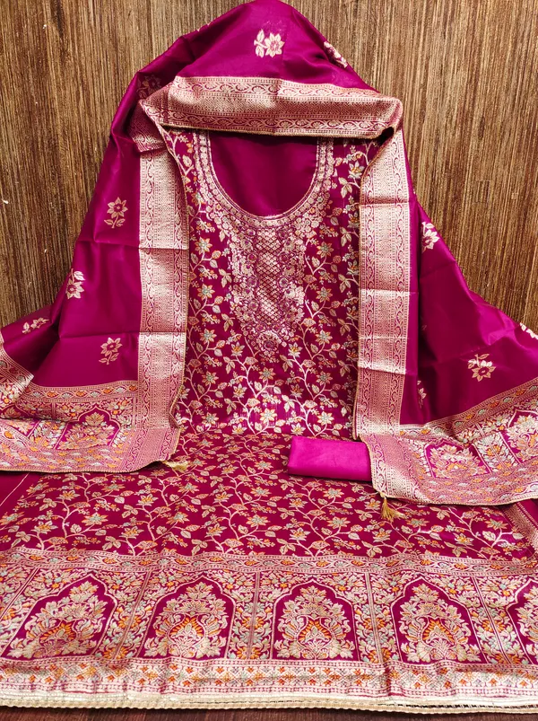 Magenta_Banarasi_Silk_Salwar_Suit_Dress_Material_With_Zardosi_Handwork_&_Jacquard_Dupatta_Unstitched