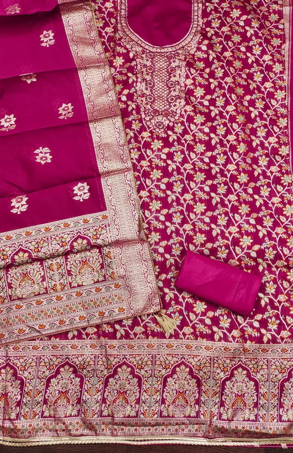 Magenta_Banarasi_Silk_Salwar_Suit_Dress_Material_With_Zardosi_Handwork_&_Jacquard_Dupatta_Unstitched