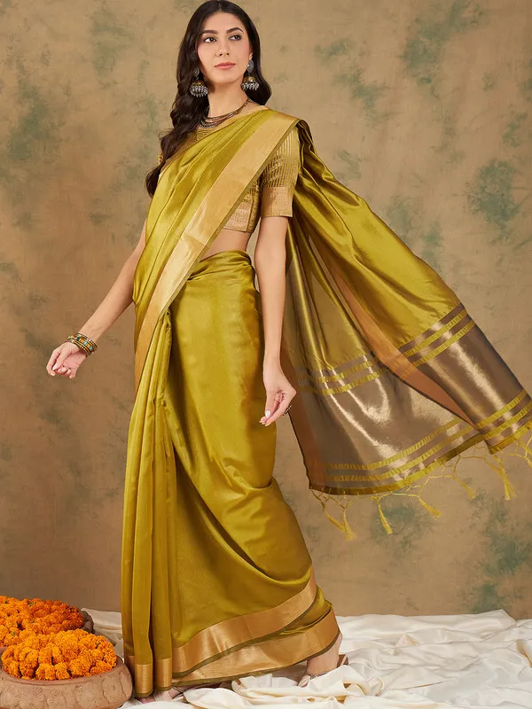 Lime_Cotton_Organza_Premium_&_Elegant_(_Graceful_Zari_)_Saree_With_Blouse_Piece_For_Women