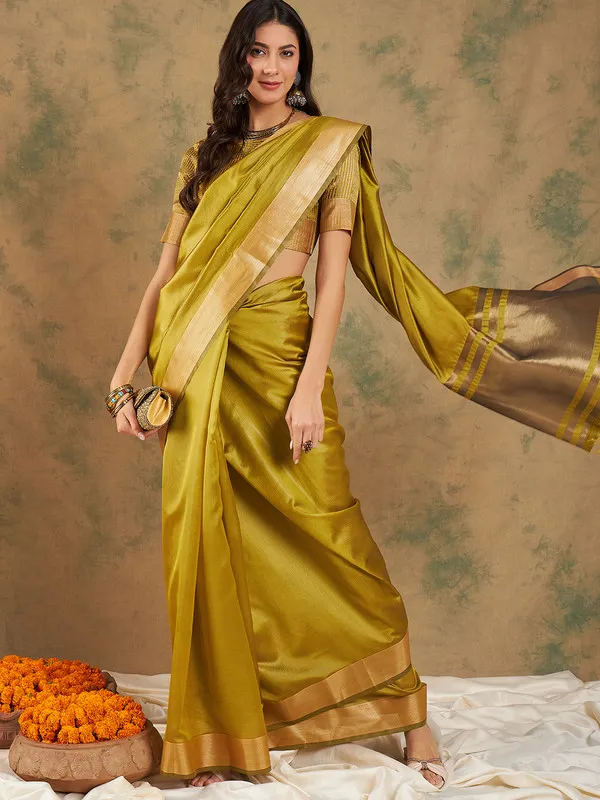Lime_Cotton_Organza_Premium_&_Elegant_(_Graceful_Zari_)_Saree_With_Blouse_Piece_For_Women