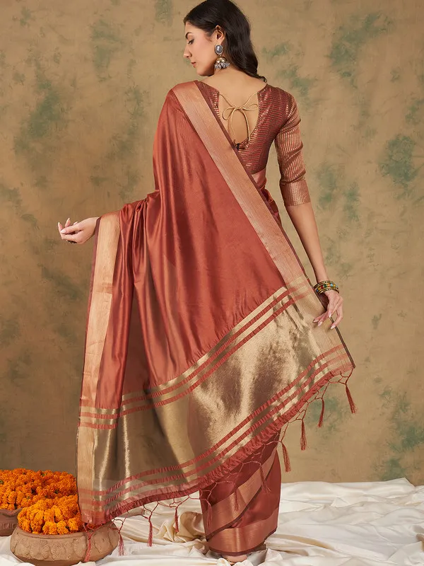Rust_Cotton_Organza_Premium_&_Elegant_(_Graceful_Zari_)_Saree_With_Blouse_Piece_For_Women