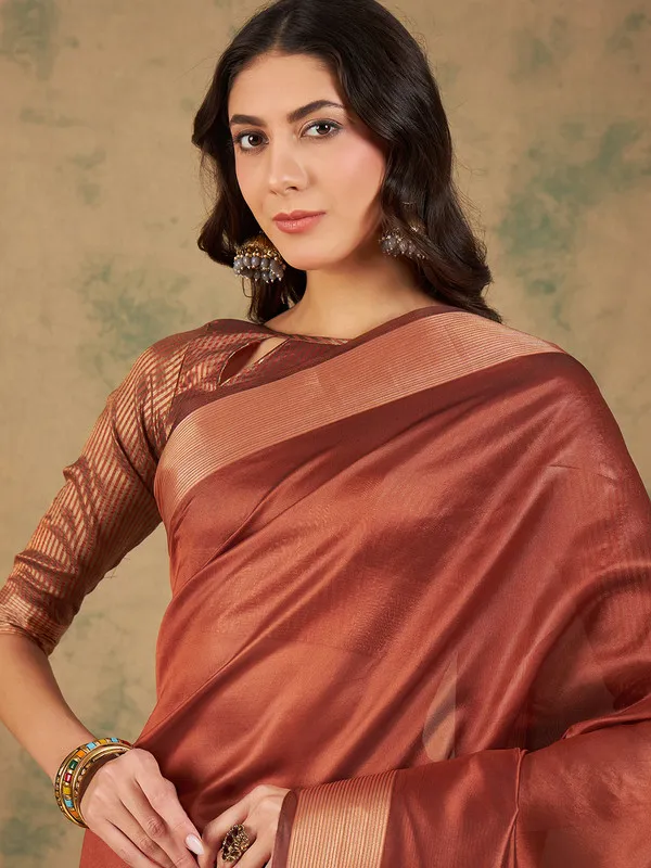 Rust_Cotton_Organza_Premium_&_Elegant_(_Graceful_Zari_)_Saree_With_Blouse_Piece_For_Women