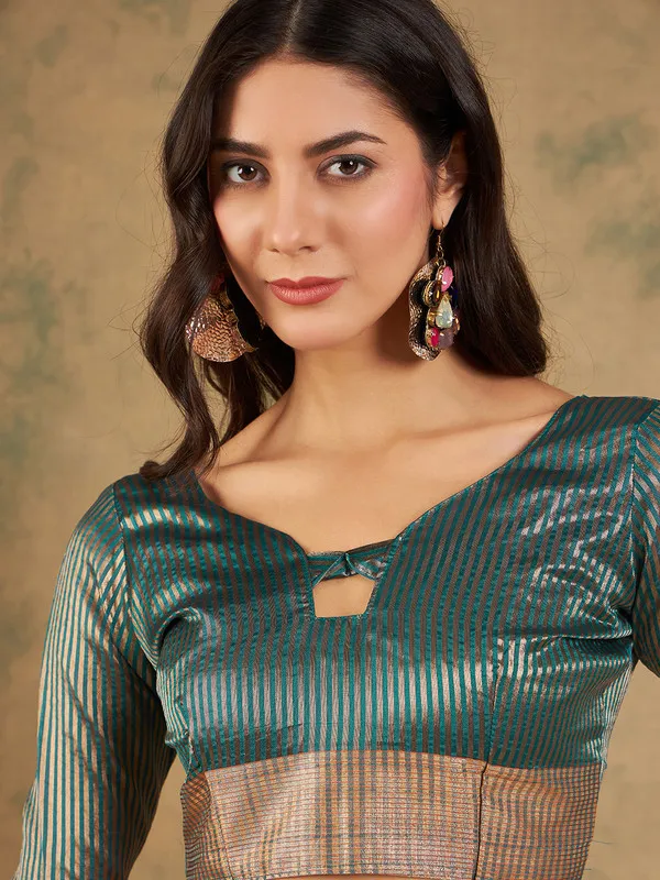 Teal_Cotton_Organza_Premium_&_Elegant_(_Graceful_Zari_)_Saree_With_Blouse_Piece_For_Women
