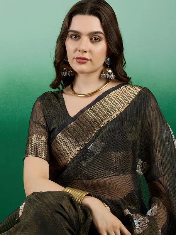 Black_Khadi_Organza_Premium_&_Elegant_(_Rich_Zari_)_Saree_With_Blouse_Piece_For_Women