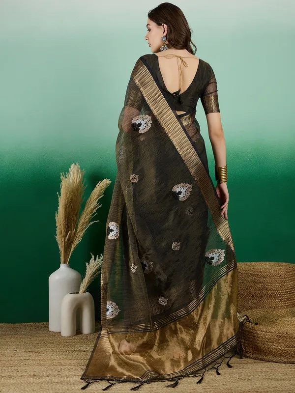 Black_Khadi_Organza_Premium_&_Elegant_(_Rich_Zari_)_Saree_With_Blouse_Piece_For_Women