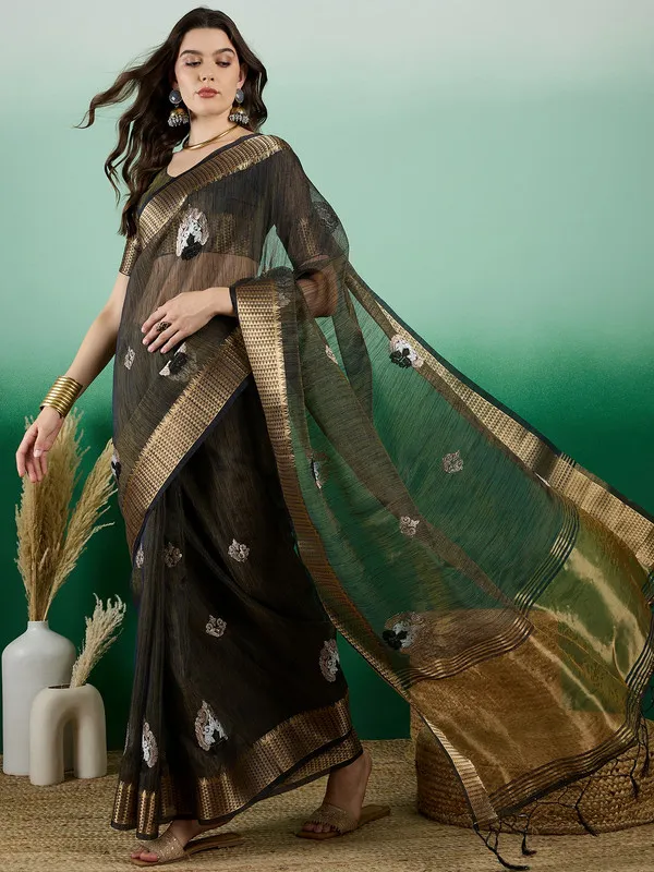 Black_Khadi_Organza_Premium_&_Elegant_(_Rich_Zari_)_Saree_With_Blouse_Piece_For_Women