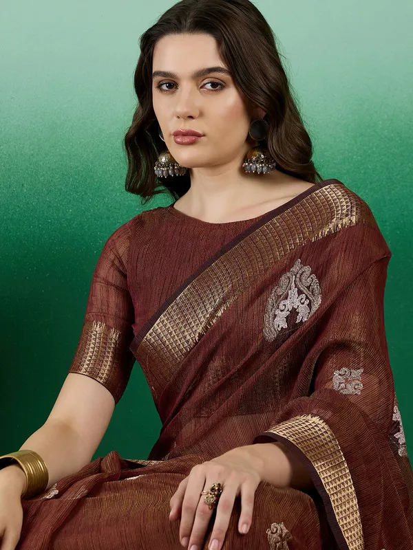 Brown_Khadi_Organza_Premium_&_Elegant_(_Rich_Zari_)_Saree_With_Blouse_Piece_For_Women