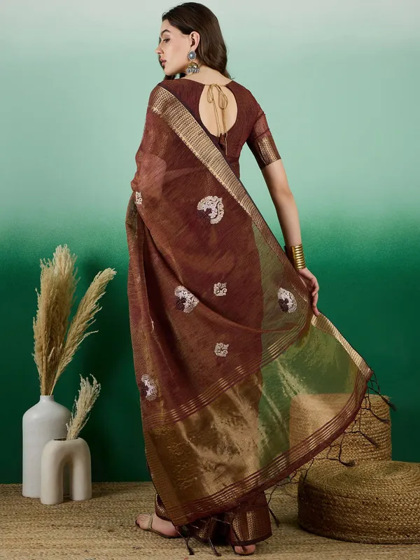 Brown_Khadi_Organza_Premium_&_Elegant_(_Rich_Zari_)_Saree_With_Blouse_Piece_For_Women