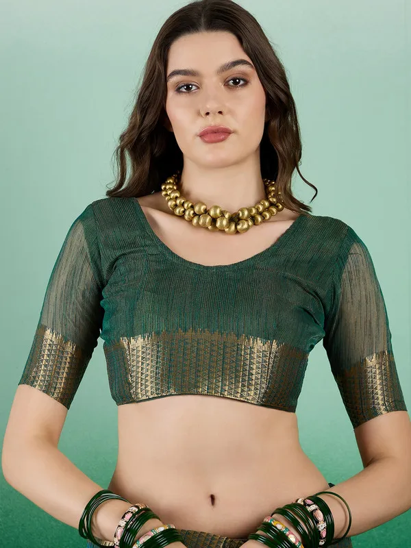 Green_Khadi_Organza_Premium_&_Elegant_(_Rich_Zari_)_Saree_With_Blouse_Piece_For_Women