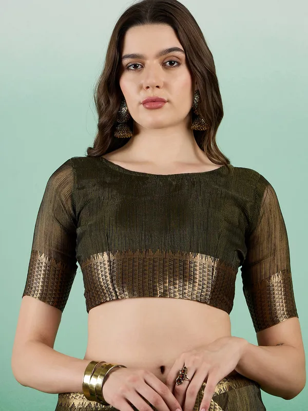 Olivegreen_Khadi_Organza_Premium_&_Elegant_(_Rich_Zari_)_Saree_With_Blouse_Piece_For_Women