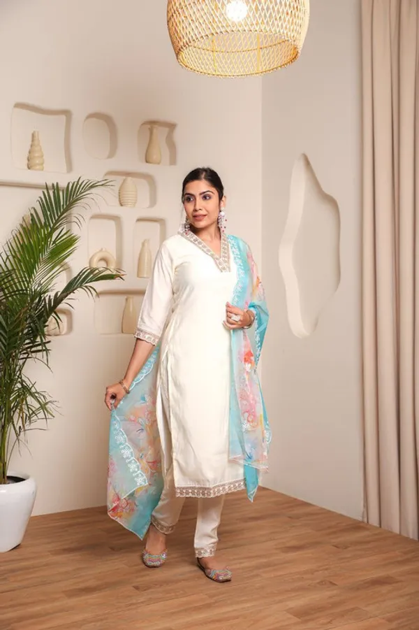 White_Roman_Silk_Embroidered_Thread_Work_Kurti_Set_For_Women