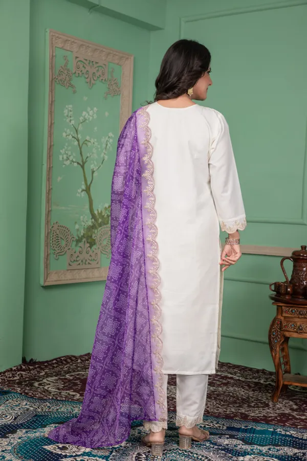 White_Roman_Silk_Embroidered_Thread_Work_Kurta_Set_For_Women