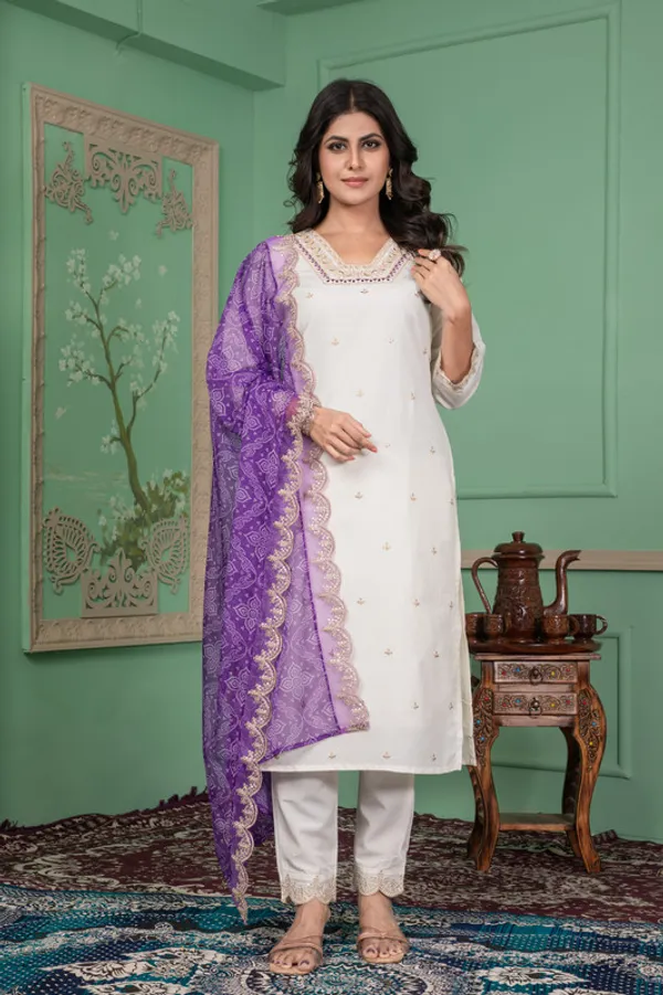 White_Roman_Silk_Embroidered_Thread_Work_Kurta_Set_For_Women