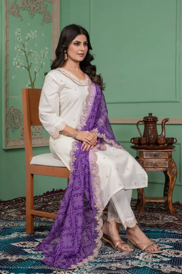 White_Roman_Silk_Embroidered_Thread_Work_Kurta_Set_For_Women