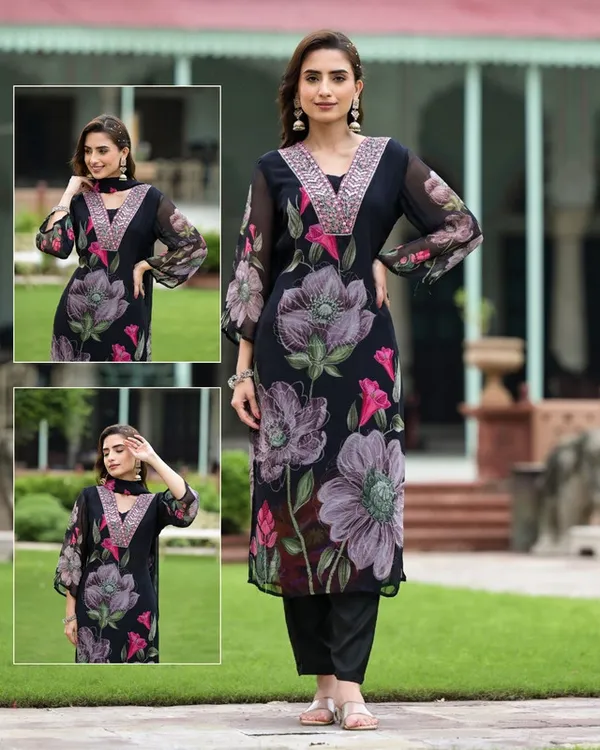 Black_Georgette_Large_Floral_Digital_Print_Kurta_Set_For_Women