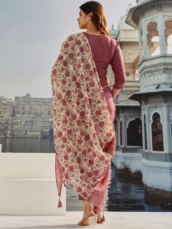 Brown_Cotton_Silk_Embroidered_Thread_Work_Kurta_Set_For_Women