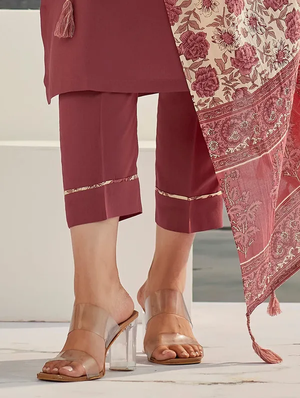 Brown_Cotton_Silk_Embroidered_Thread_Work_Kurta_Set_For_Women