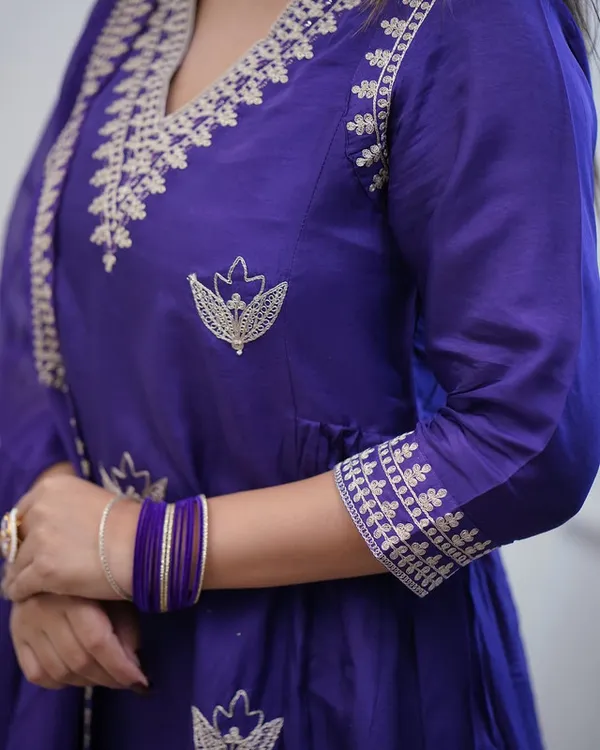Purple_Pv_Chanderi_Golden_Thread_Embroiderey_Work_Gown_Set_For_Women