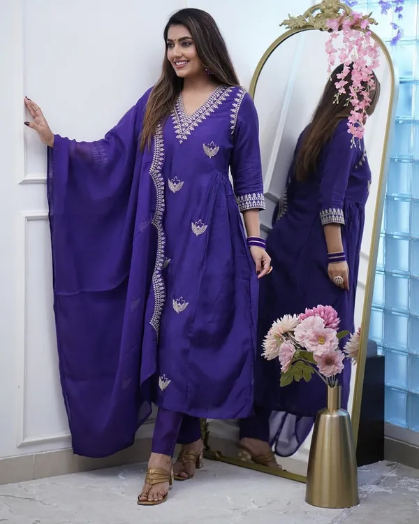 Purple_Pv_Chanderi_Golden_Thread_Embroiderey_Work_Gown_Set_For_Women