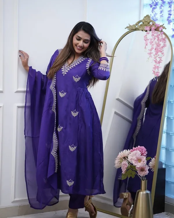 Purple_Pv_Chanderi_Golden_Thread_Embroiderey_Work_Gown_Set_For_Women