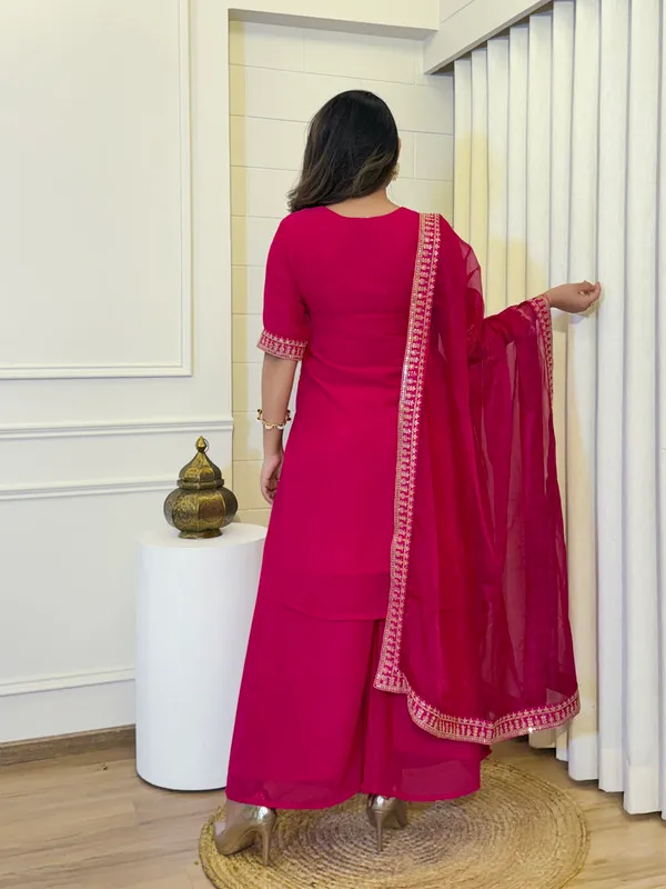 Pink_Georgette_Golden_Thread_Embroidery_Work_Short_Kurti_Sharara_Set_For_Women